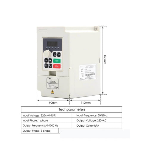 220V H100 VFD Drive from Dope 1.5kW ER16 Air Cooled Spindle Motor Kit with parameters displayed