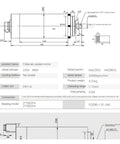 Technical diagram of a 1.5kW air-cooled CNC spindle motor, 80mm diameter, 220V, high-speed with four bearings for milling and routing.