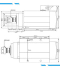 Technical diagram of 1.5kW ER20 Spindle Motor With Flange, Four Bearings, Square Housing, Air Cooled CNC Spindle, 0.01mm Runout, 220V