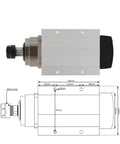 1.5kW ER20 spindle motor with flange, four bearings, square housing, air cooled CNC spindle for wood, aluminum, metalworking, 220V