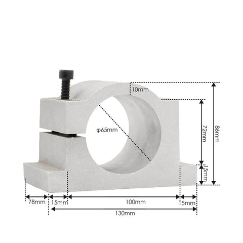 65mm aluminum bracket for 1.5KW ER11 Air Cooled Spindle Motor for CNC Machines, showing detailed dimensions and bolt.