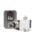 ER20 Air Cooled Spindle Motor and Frequency Drive, square type with flange, 1.5kW, 220V, for precision CNC milling in metalworking.