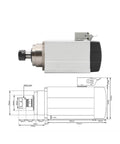ER20 Air Cooled Spindle Motor Square Type With Flange 1.5kW Frequency Drive 220V Four Bearings 0.01mm Runout diagram and side view