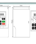 Diagram of 1.5 kW inverter VFD for Beefy 1.5 kW ER11 Air Cooled Spindle Motor with control panel and dimensions