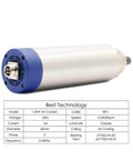 Beefy 1.5 kW ER11 Air Cooled Spindle Motor For CNC Machines with four bearings and specifications table displayed.