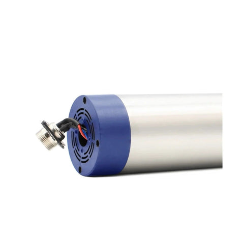 End view of 1.5 kW ER11 Air Cooled Spindle with four bearings, 24000 RPM, showing electrical connector and metal housing.