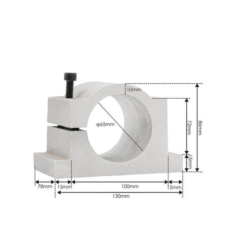 65mm bracket for 1.5 kW ER11 Air Cooled Spindle, side view with dimensions marked