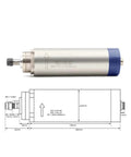 1.5 kW ER11 Air Cooled Spindle with Four Bearings, 24000 RPM, 65x204mm housing, and 65mm bracket with technical diagram