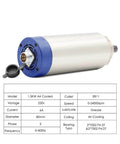 1.5kW ER11 Air Cooled CNC Spindle with 80mm shaft and 4 bearings, shown with specs for 24,000 RPM high-speed router milling.