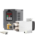 Beefy 1.5kW ER20 Spindle Motor with Water Cooled System, square spindle, inverter-ready, four bearings, 380V, and accessories visible.