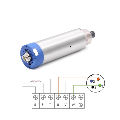 1.5kW ER16 Air Cooled Spindle Motor For Woodworking, 24000 RPM, 65x258mm Housing, 4 Bearing Design, 220V CNC Router with wiring diagram