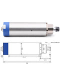1.5kW ER16 Air Cooled Spindle Motor For Woodworking, 24000 RPM, 65x258mm Housing, side view with dimensions, 4 Bearing Design