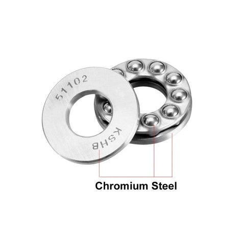 Thrust Ball Bearing Set 15mm Bore 28mm Outer Diameter 9mm Width Chrome Steel ABEC3 shown in close-up, highlighting chromium steel.