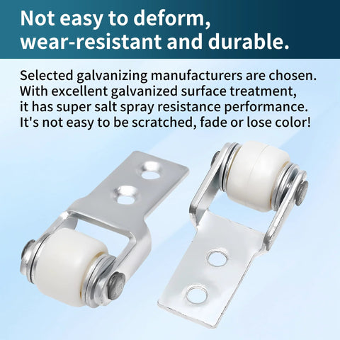8 Pack 15mm Diameter Wheel Sliding Door Track Guide Rollers for Smooth Sliding Doors with metal frame and white wheels.