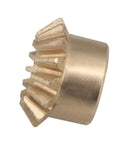 Side view of 15T Copper Bevel Gear Wheel 0.8 Modulus 3mm Bore 10mm OD showing gear teeth and copper finish