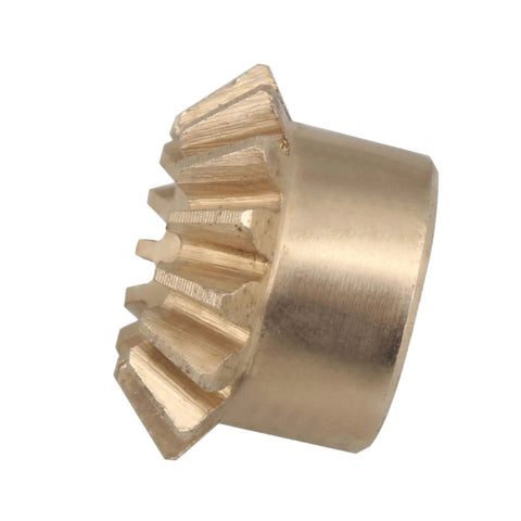 Side view of 15T Copper Bevel Gear Wheel 0.8 Modulus 3mm Bore 10mm OD showing gear teeth and copper finish