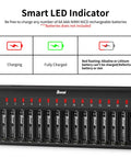 16 Bay AA AAA NiMH Battery Charger With Independent Channels And LED Indicators, showing charging status lights