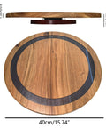 16 inch large lazy susan turntable made from acacia wood and resin, top view of charcuterie board with black accent.