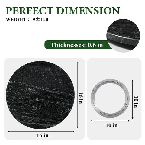 16 inch black marble lazy susan for kitchen use, natural stone rotating serving and organizer tray dimensions and thickness