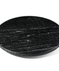 16 inch black marble lazy susan for kitchen use, natural stone rotating serving and organizer tray, top view.
