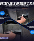 Detachable 16 Inch Drawer Slides 1 Pairs (2pcs) Heavy Duty Full Extension Ball Bearing, Side Mount Drawer Rails installation steps