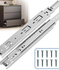 16 Inch Drawer Slides 1 Pairs (2pcs) Heavy Duty Full Extension Ball Bearing, Side Mount Drawer Rails with screws shown next to a dresser