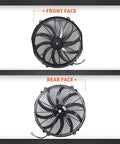 16 Inch Electric Radiator Cooling Fan 3000 RPM, 12 Volt Reversible Cooling Fan With Thermostat Wiring Switch Relay Kit, front and rear view