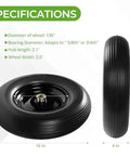 16 Inch Flat Free PU Tire 2 Pack heavy duty solid polyurethane replacement wheels with reinforced steel hubs close-up view.