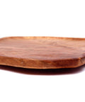 16 inch handmade root wood lazy susan turntable, rustic wooden rotating serving platter side view on a white background.