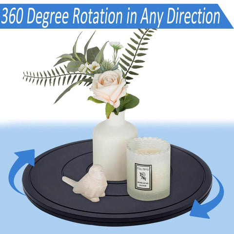 16 Inch Heavy Duty Lazy Susan Rotating Swivel Stand with decorative items, smooth 360 rotation for displays.