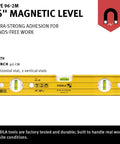 Front view of the Stabila Type 96M Magnetic Level 16 Inch Professional Builder Tool, showing rare earth magnets and horizontal and vertical vials.