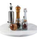 16 inch marble lazy susan turntable organizer made from natural stone, rotating tray with spices and condiments.