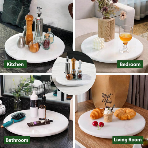 16 inch marble lazy susan turntable organizer made from natural stone, rotating tray for kitchen, bedroom, bathroom, and living room.