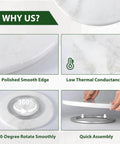 16 inch marble lazy susan turntable organizer made from natural stone, showcasing polished smooth edge and quick assembly features.