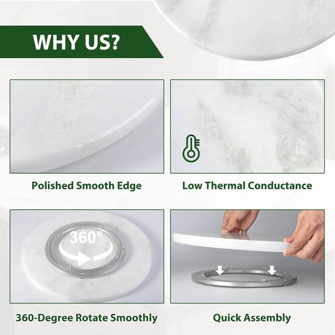 16 inch marble lazy susan turntable organizer made from natural stone, showcasing polished smooth edge and quick assembly features.