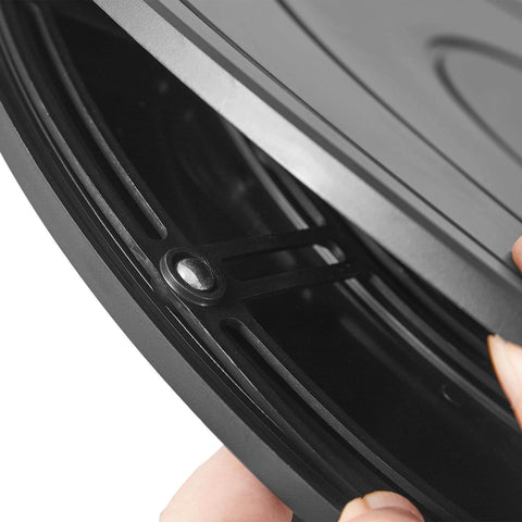 Close-up of steel ball bearings on 16 Inch Heavy Duty Rotating Swivel Stand Lazy Susan Black Turntable Base.