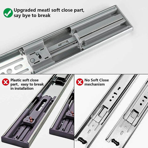 Close-up view of 16 Inch Heavy Duty Soft Close Drawer Slides 1 Pair Full Extension Ball Bearing Glides