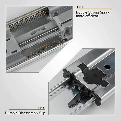 Close-up of 16 Inch Heavy Duty Soft Close Drawer Slides 1 Pair Full Extension Ball Bearing Glides with double spring and clip