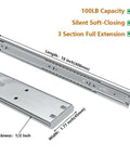 16 Inch Heavy Duty Soft Close Drawer Slides 1 Pair Full Extension Ball Bearing Glides 3 Fold Side Mount Cabinet Rails