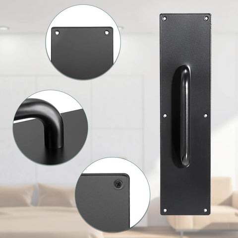 Two Piece 16 Inch Stainless Steel Door Handle Pull And Push Plate Set in brushed black, heavy duty for home and office use.