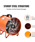 Heavy Duty 16 Inch Utility Blower Fan With Two Speeds Delivers Beastly 5175 CFM At High And 4475 CFM At Low Portable Industrial Exhaust Ventilator With 33 Feet Duct Hose For Basements Warehouses And Workshops front view