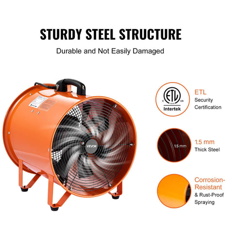 Heavy Duty 16 Inch Utility Blower Fan With Two Speeds Delivers Beastly 5175 CFM At High And 4475 CFM At Low Portable Industrial Exhaust Ventilator With 33 Feet Duct Hose For Basements Warehouses And Workshops front view