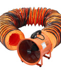 Heavy Duty 16 Inch Utility Blower Fan With Two Speeds Delivers Beastly 5175 CFM At High And 4475 CFM At Low Portable Industrial Exhaust Ventilator With 33 Feet Duct Hose For Basements Warehouses And Workshops in orange with coiled duct hose