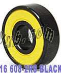 16-Pack inline Skate Bearing - Sealed Ball Bearings with yellow rubber seal and black nylon cage, showing side view.