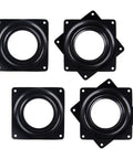 Set of four 4-inch black coated steel lazy Susan turntable bearings on white background, part of 16 Pack 4 Inch Lazy Susan Turntable Bearings 5/16 Inch Thick Swivel Plate For Serving Trays Kitchen Cabinets Craft Projects And Makeup Holders Durable Rust Resistant Steel Black Coated For Smooth 360 Degree Rotation.