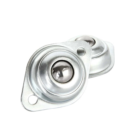 Two carbon steel 1/2" ball transfer units from the ✝️ 16 Pack Roller Ball Transfer Bearings, ideal for conveyors and smooth motion applications.