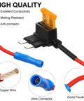 Close-up of 16 Pack Fuse Tap Kit For Cars Trucks Boats With Dual Slot Fuse Holder Upgraded 12V Car Add A Circuit Jumper Adapters