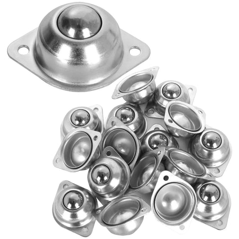 Sixteen Piece Five Eighth Inch Ball Transfer Bearings Set Flange Mounted Carbon Steel Heavy Duty 360 Degree Rotation Units
