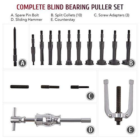 16-Piece Blind Hole Bearing & Seal Extractor Kit w. Slide Hammer & Inner Bearing Removal Tools - VXB Ball Bearings