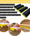 16 Piece Contoured Sanding Block Set With Interchangeable Convex Concave Shapes, shown with black foam blocks and yellow sides